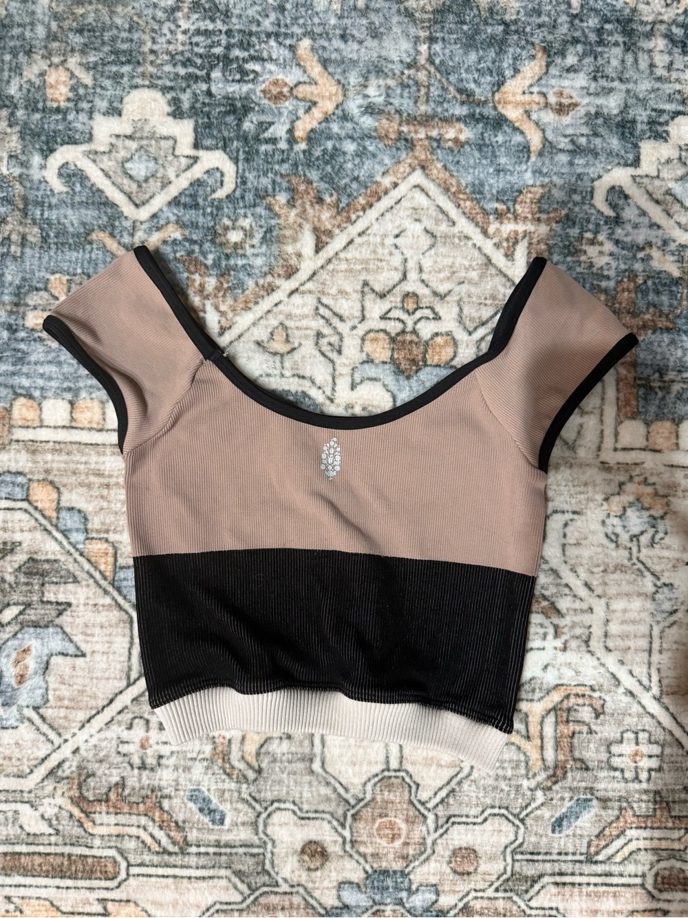 FP Movement by Free People Taupe, Black & Cream Colorblock Scoop Crop Top